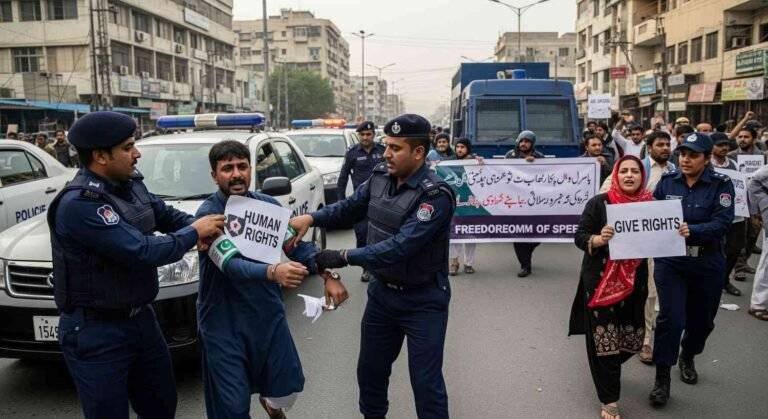 Police Detain Protesters Urgent Karachi Rights Crisis