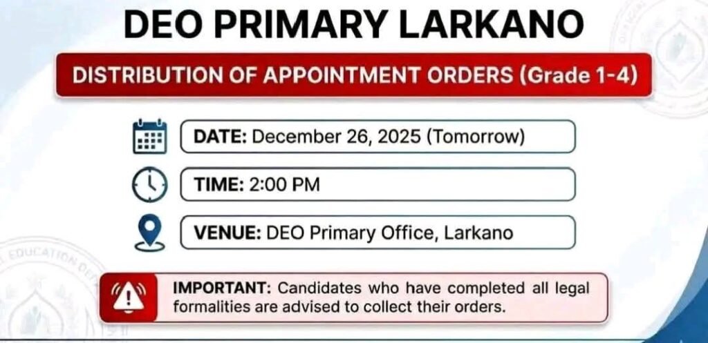 Appointment Orders Announced for Grade 01 to 04 Candidates
