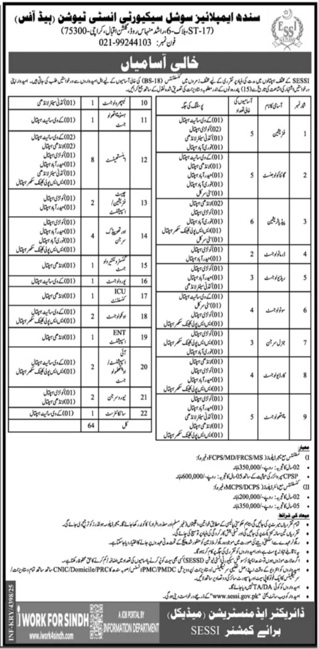SESSI Jobs Karachi: Latest Physician & Specialist Openings