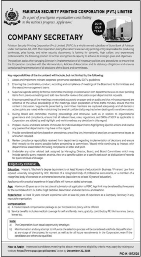 Pakistan Security Printing Corporation Jobs: Apply Now