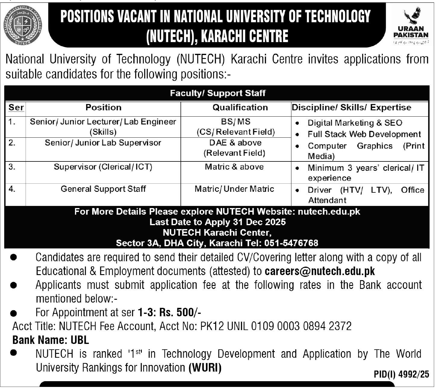 NUTECH Jobs Karachi 2026: Secure Your Dream University Role