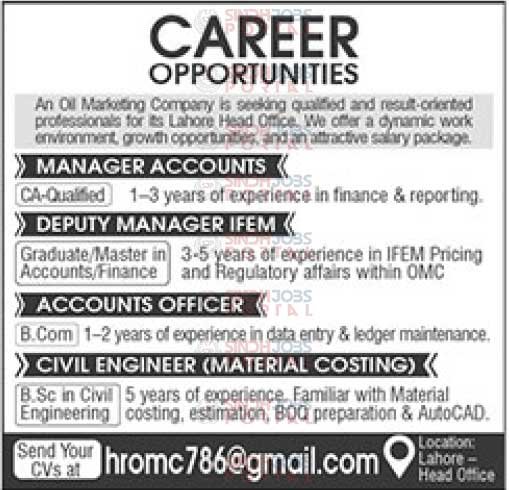 Manager Accounts Job: CA Qualified, Excellent Lahore Opportunity