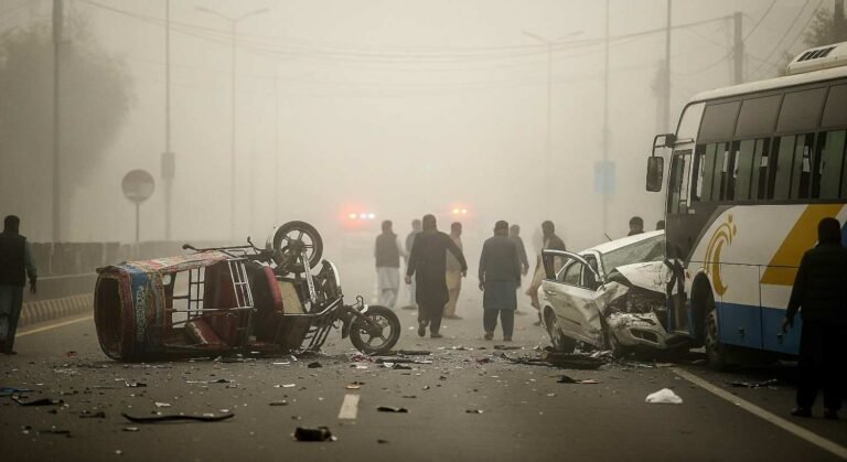 Foggy Karachi Morning: Deadly Accident & Unhealthy Air Quality