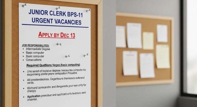 Junior Clerk BPS-11 Urgent Vacancies: Apply by Dec 13