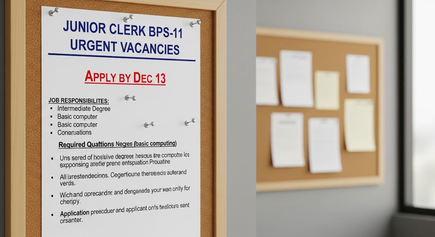 Junior Clerk BPS-11 Urgent Vacancies: Apply by Dec 13