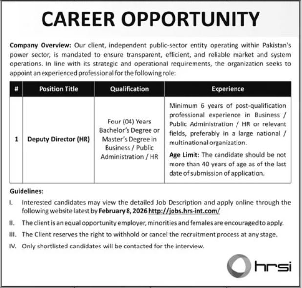 Latest Deputy Director HR Jobs Karachi 2026