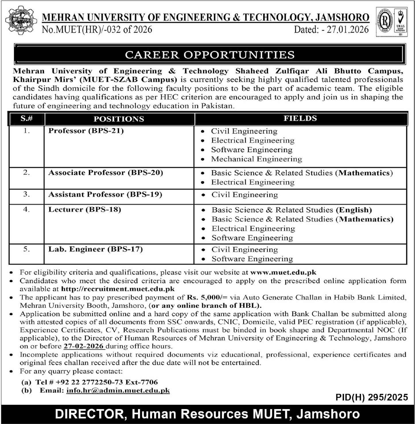 Mehran University Latest Teaching Jobs 2026 Vacancies
