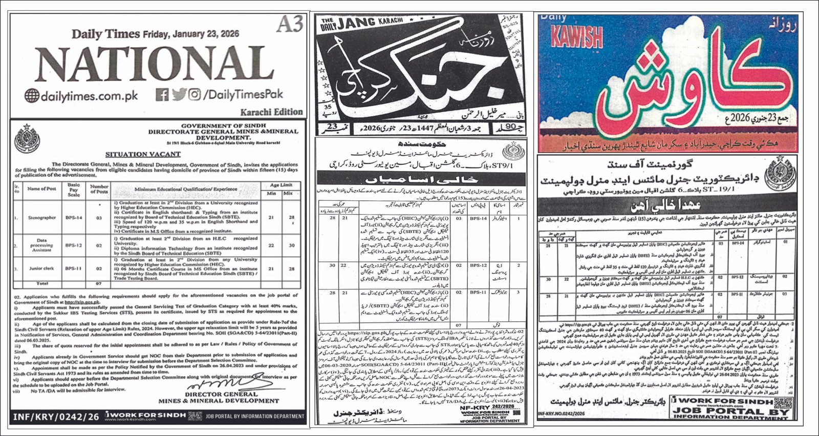 Junior Clerk Mines Dept Jobs: Exclusive BPS-11 Apply Now