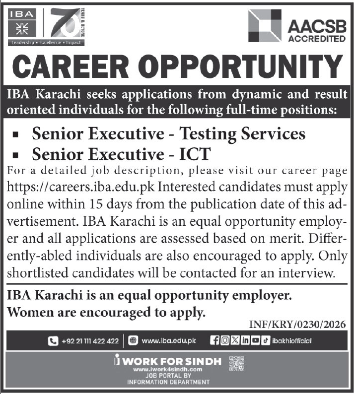 IBA Karachi Jobs 2026: Top Executive Roles Now