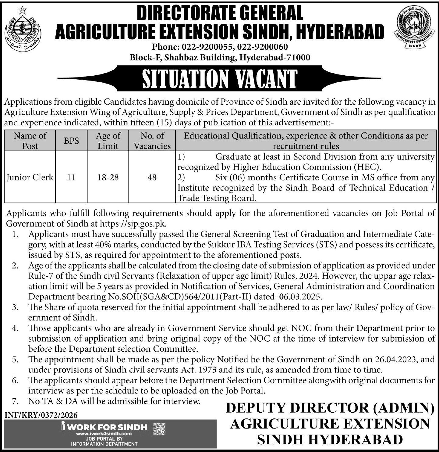 Latest Agriculture Extension Sindh Job in Hyderabad
