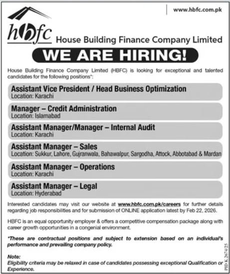 Latest HBFCL Karachi Jobs: Management Roles Available