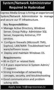 System & Network Admin Job: Urgent Express Media Hyderabad