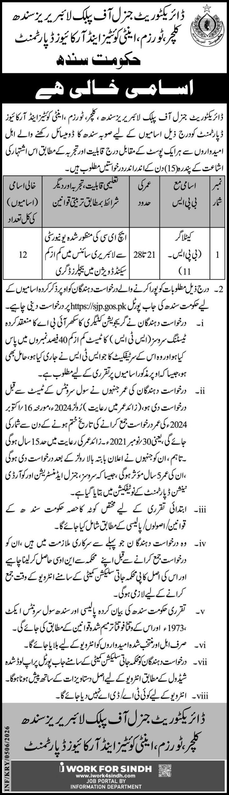 Sindh Library Jobs 2026: Latest Management Posts