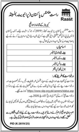 Raast Payments Jobs Latest Management Posts 2026