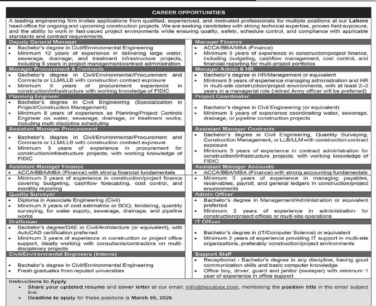 Engineering Jobs Management Posts Hurry to Apply
