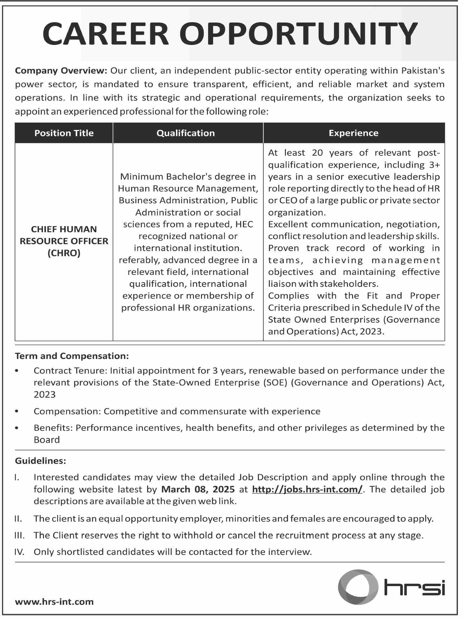 Chief HR Officer Job Latest Management Post