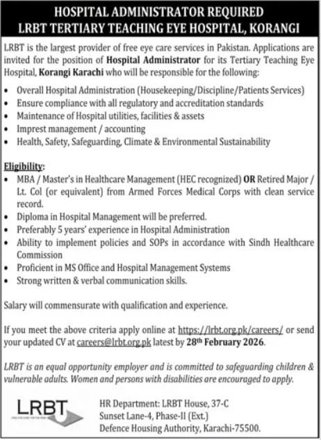 LRBT Jobs Latest Hospital Administrator Openings