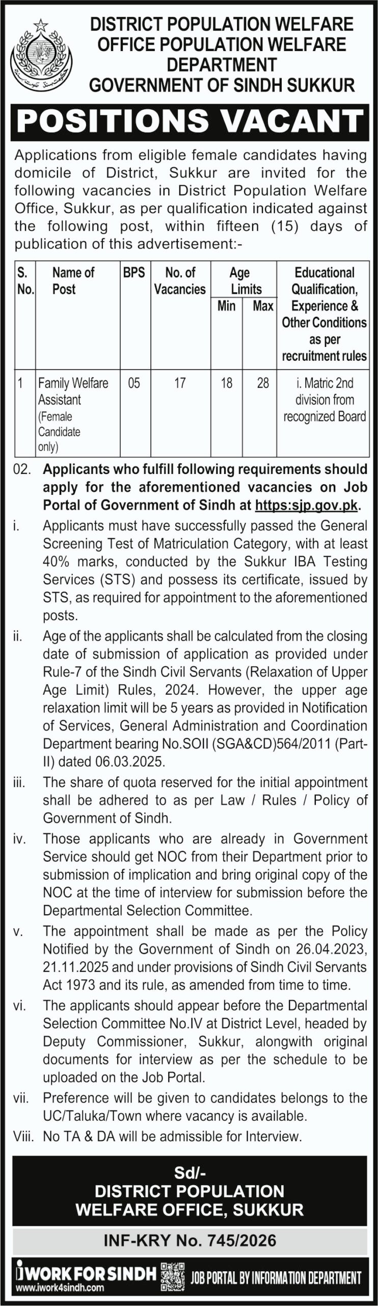 Population Welfare Jobs 2026 Latest Management Posts