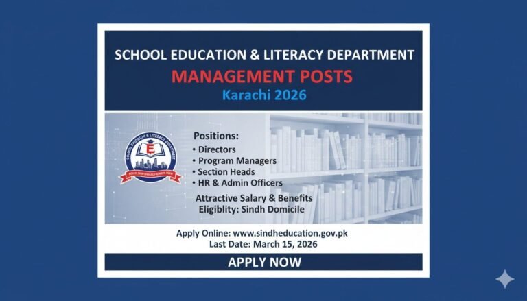 School Education & Literacy Department Management Posts Karachi 2026