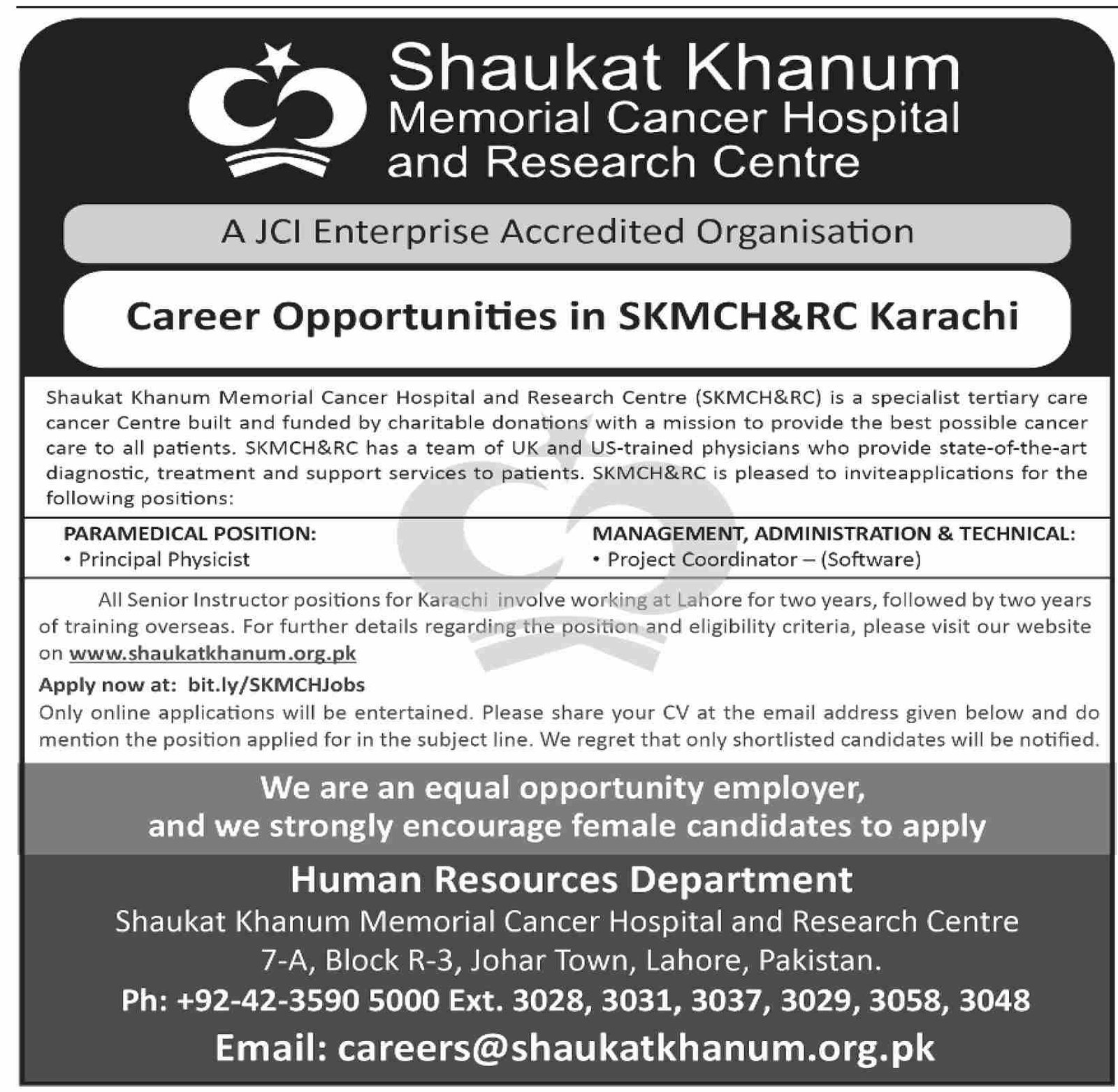 Shaukat Khanum Jobs Latest Management Vacancies 2026