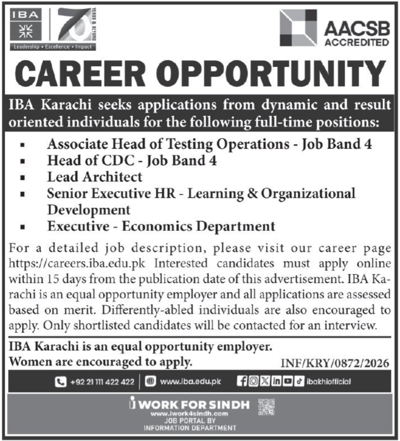IBA Jobs 2026 Latest Management Openings