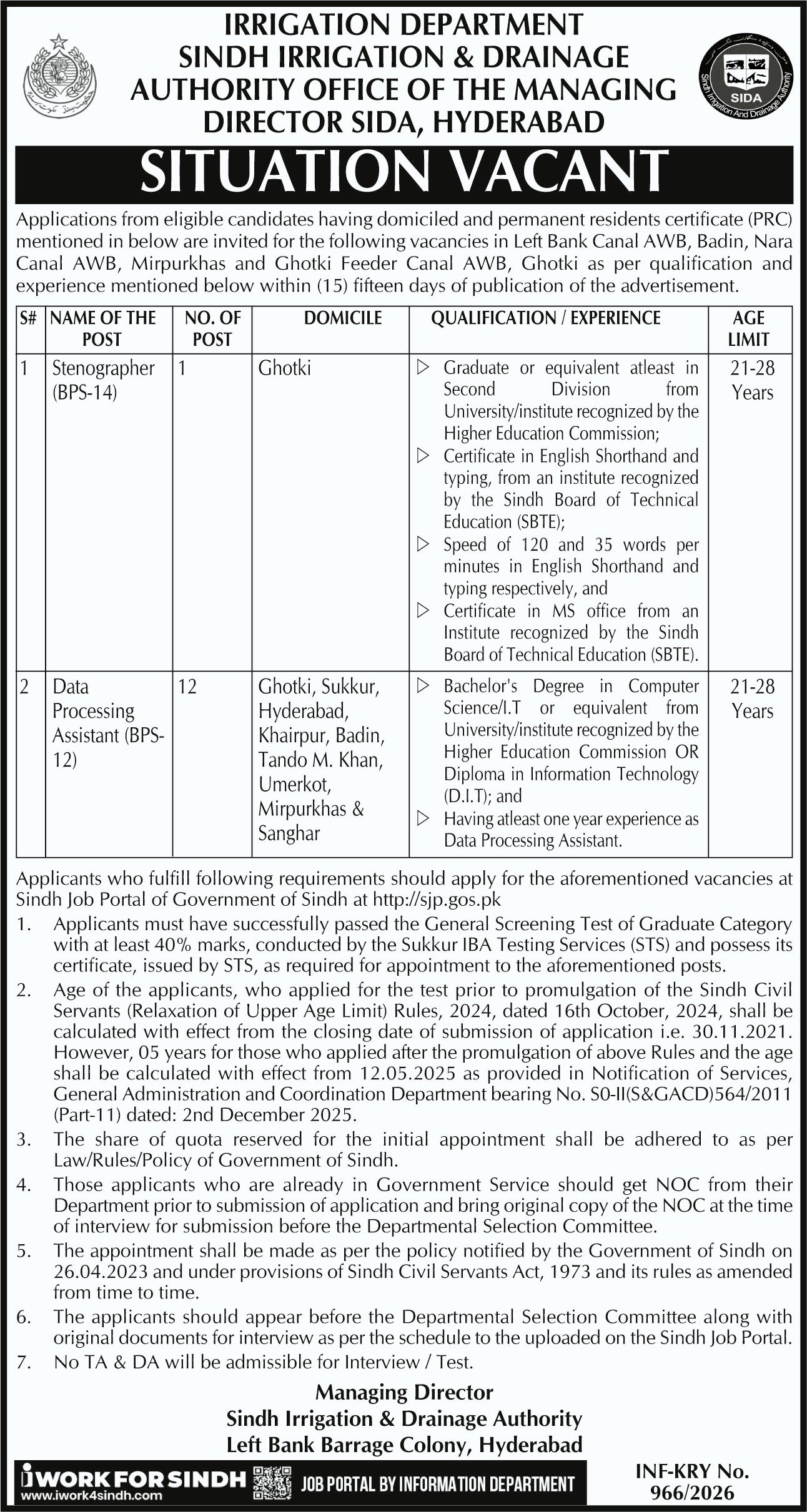 Sindh Irrigation Jobs Exciting 2026 Management Posts