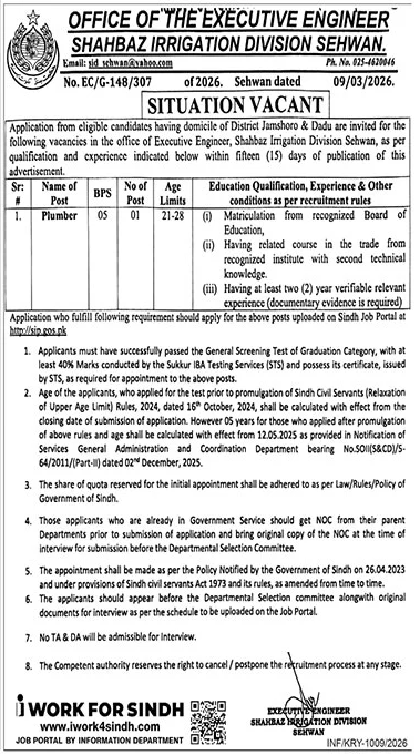 Latest Irrigation Department Jobs | Apply Now