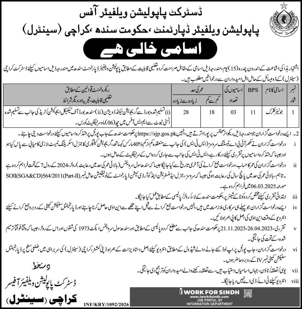 Population Welfare Jobs Best Admin Clerk Posts