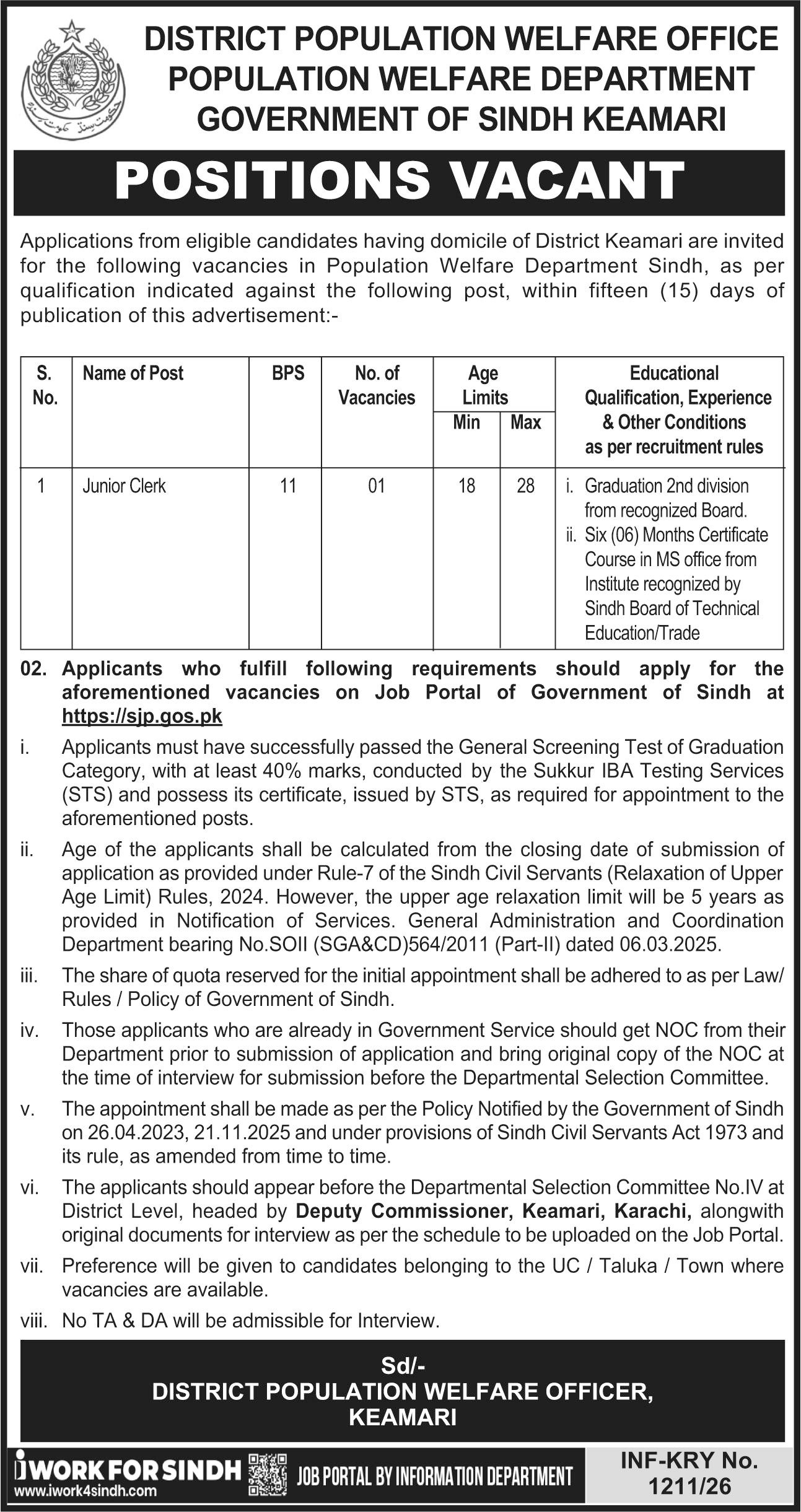 Population Welfare Department Jobs 2026 apply now
