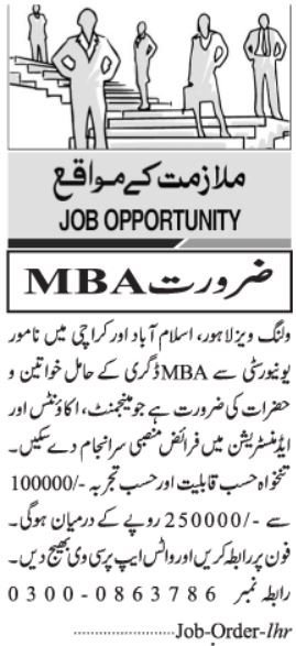 MBA Staff Jobs 2026 Urgent Management Posts
