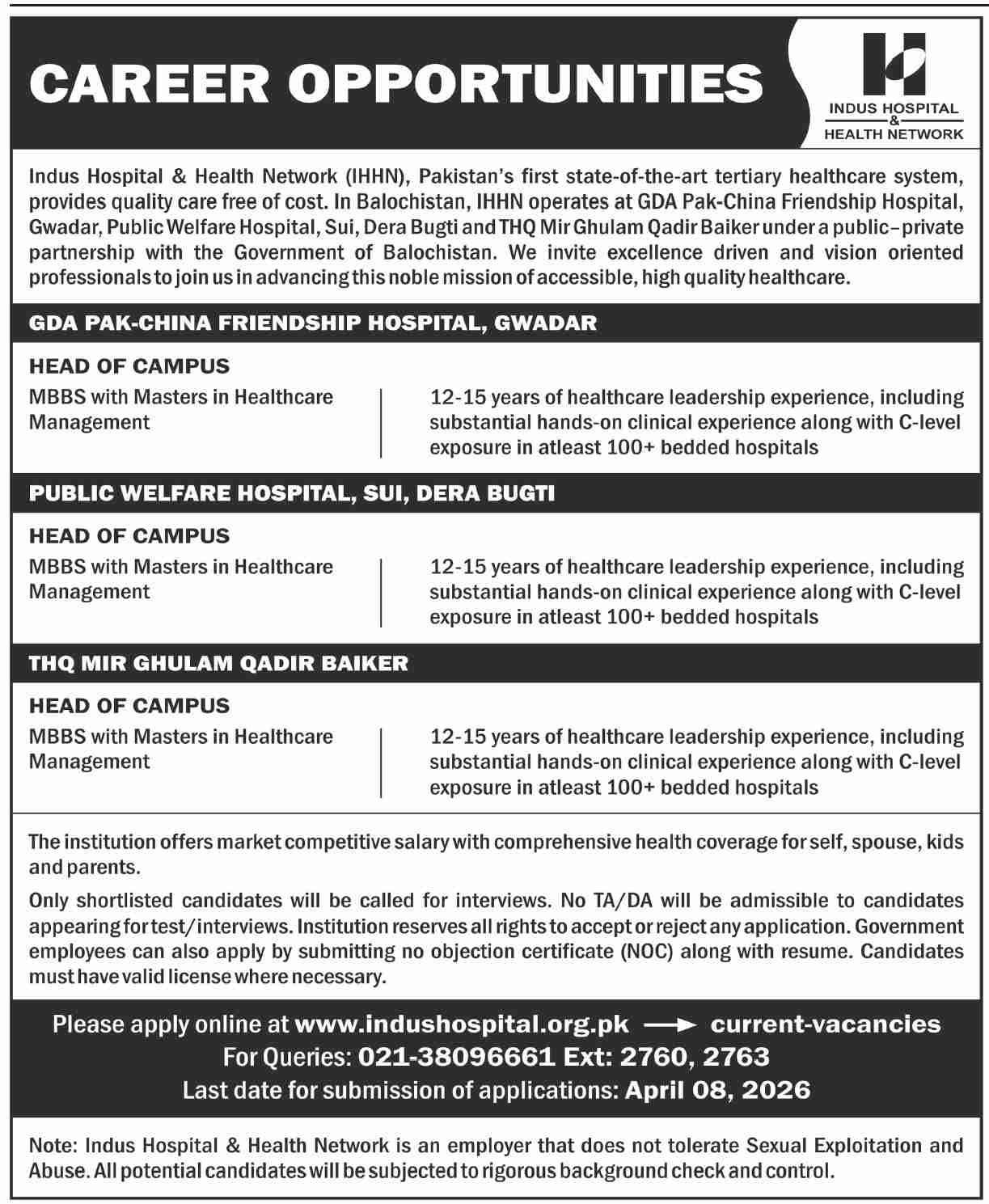 Indus Hospital Latest Management Jobs 2026