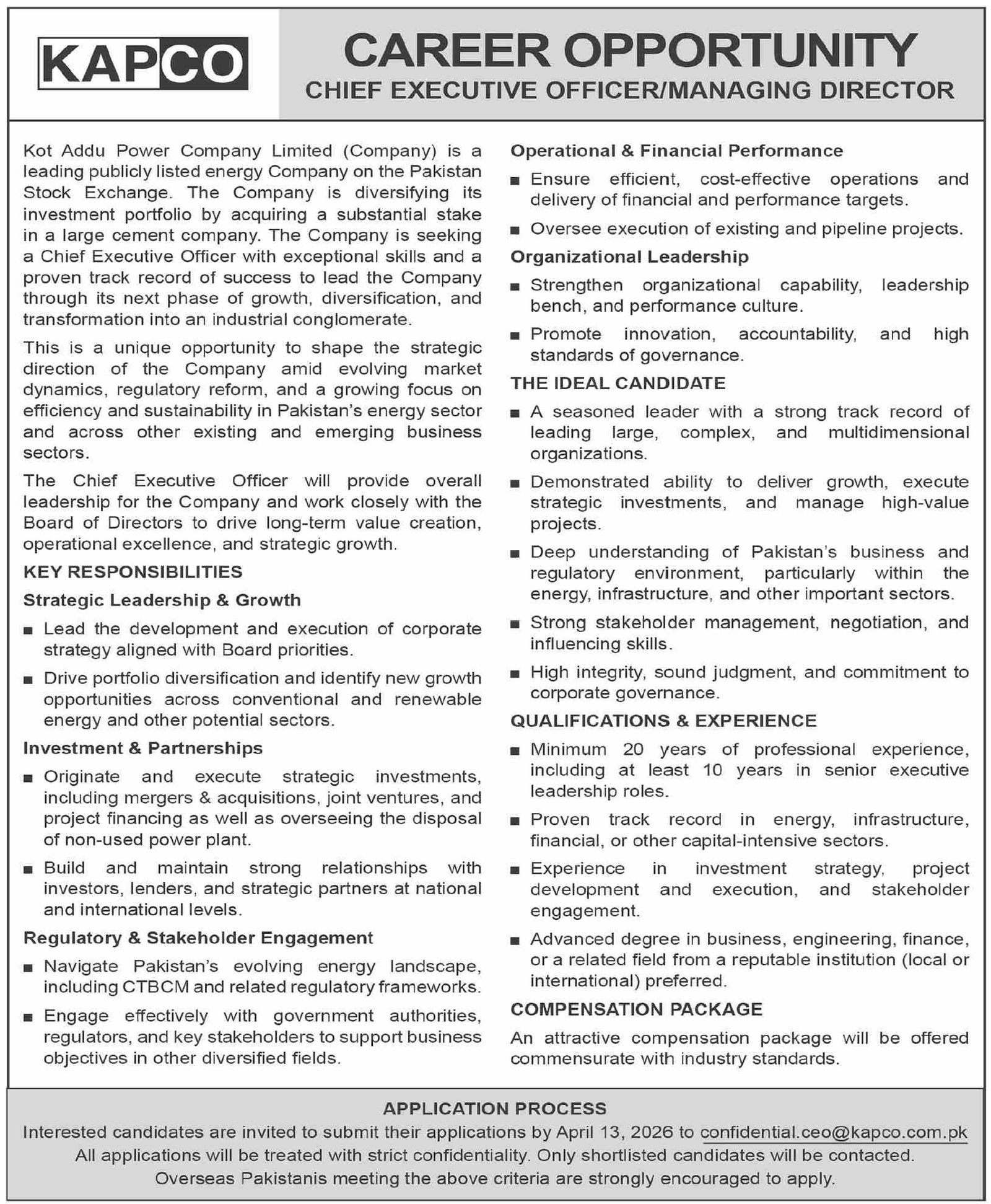 KAPCO Jobs Latest Management Vacancies 2026 Apply