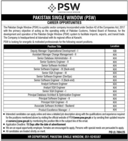 Pakistan Single Window Jobs Apply Now For Top Posts