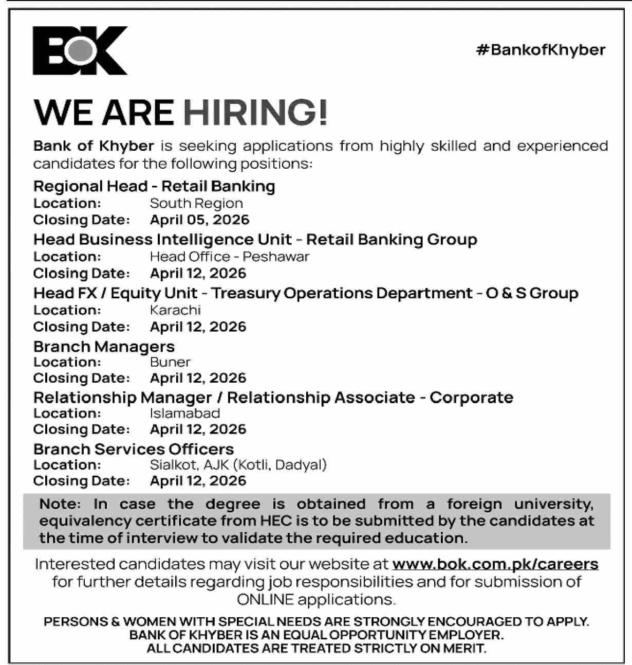 Bank of Khyber Jobs Latest Management Posts 