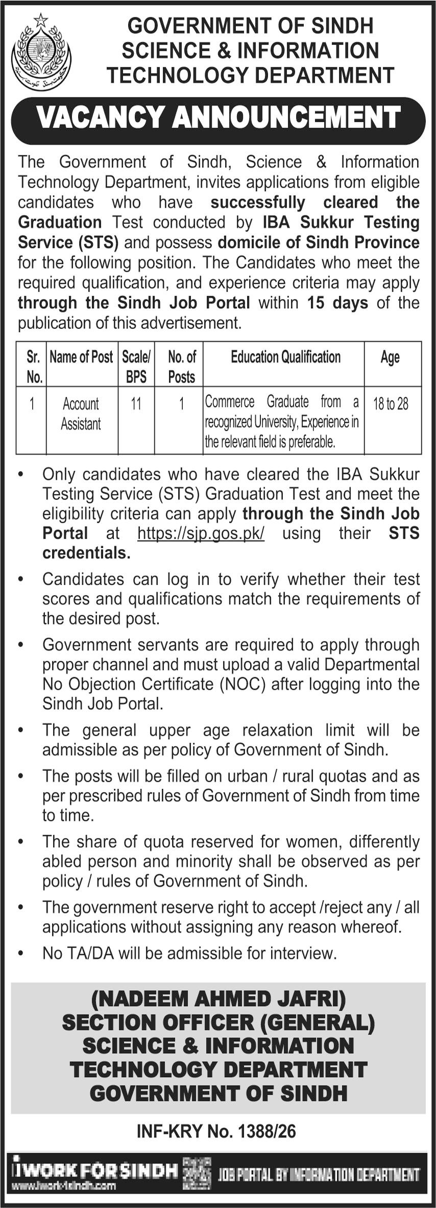 Sindh IT Jobs 2026 Latest Accounting & Govt. Posts