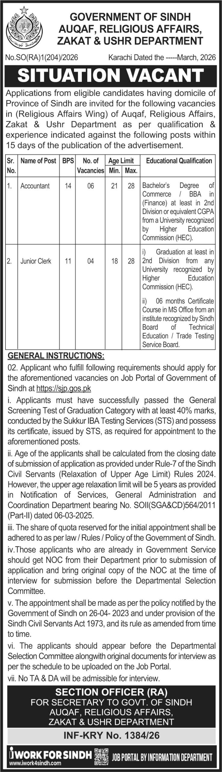 Auqaf Sindh Jobs 2026 Latest Clerk & Accountant Posts