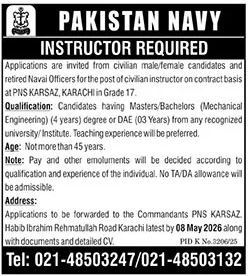 Pakistan Navy Jobs 2026 Prestigious Instructor Roles