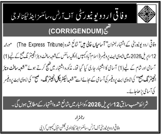 FUUAST Jobs 2026 Urgent Teaching Posts 