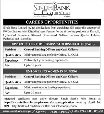 Sindh Bank Jobs 2026 Apply Now