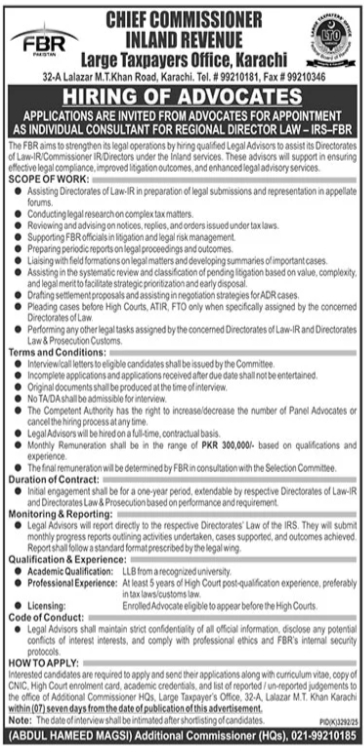FBR Job Latest Legal & Management Vacancies 2026