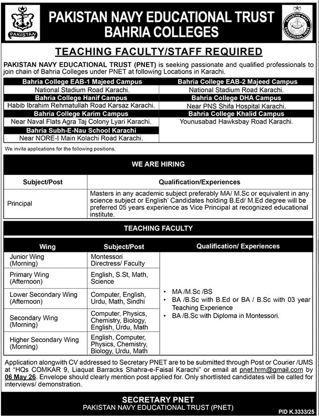 Pakistan Navy Jobs 2026 Teacher Vacancies Apple now