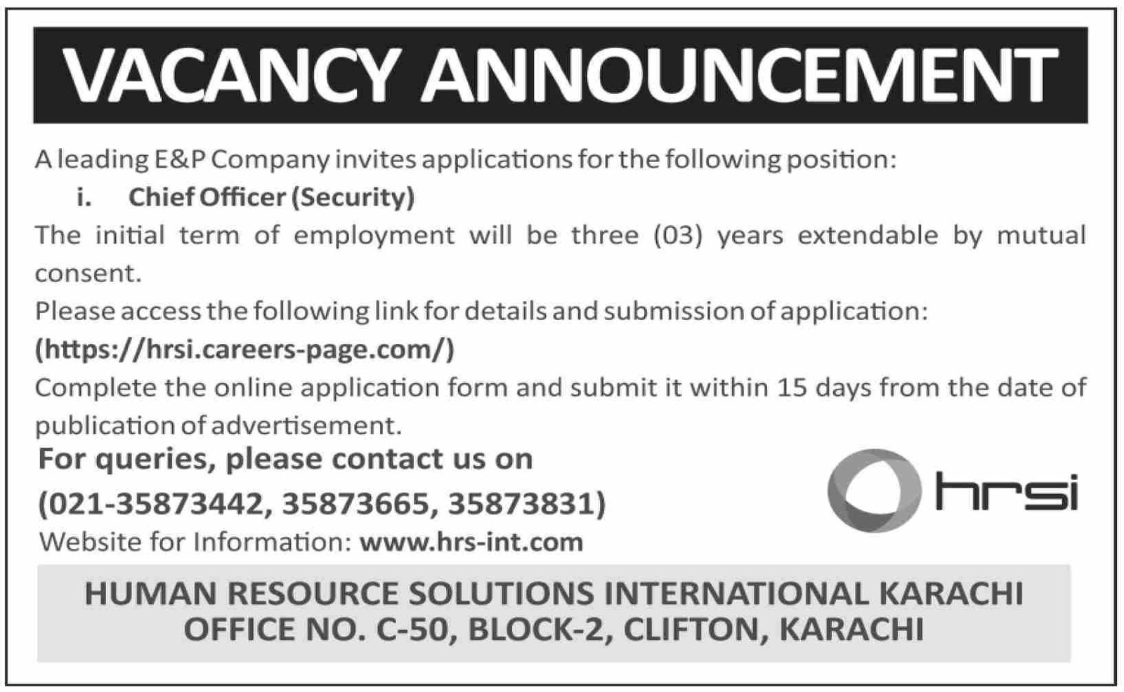 HRSI Jobs 2026 Latest Management Vacancies