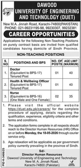 Doctor & Nurse Jobs: Dawood University apply now