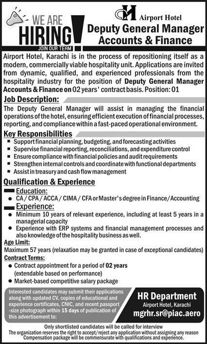 Deputy GM Finance Jobs Best Airport Hotel Vacancies