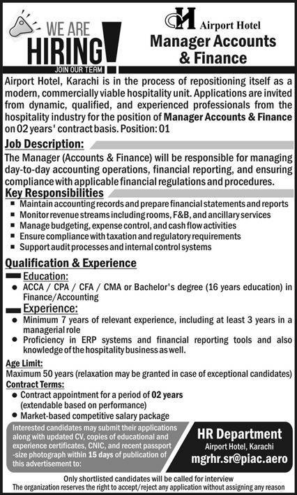 Manager Accounts Finance Jobs 2026 Vacancies Apply now