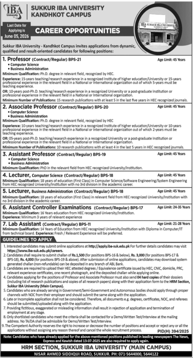 IBA University Jobs 2026 apply now 