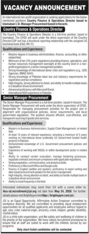 International Organization Jobs 2026 Urgent Posts
