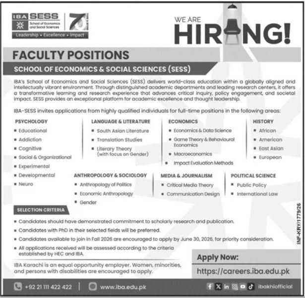 IBA Jobs 2026 Latest Exciting Education Posts