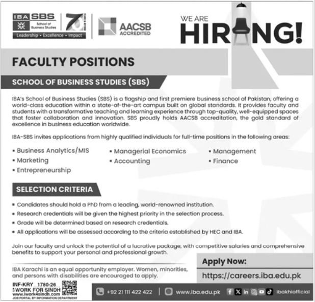 IBA Faculty Jobs 2026 Positions apply now