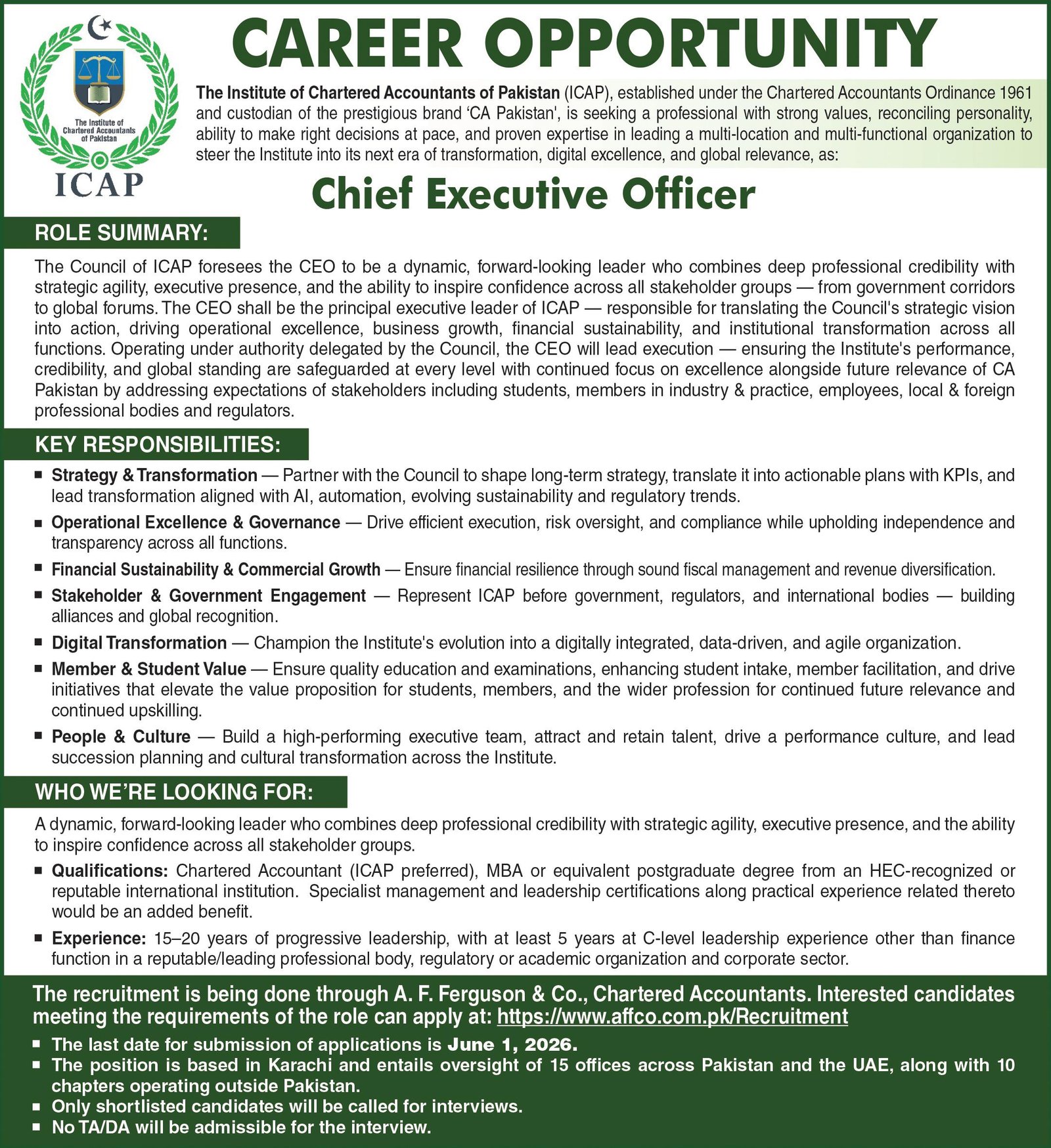 ICAP Jobs 2026 Latest Management Posts & CEO Vacancies